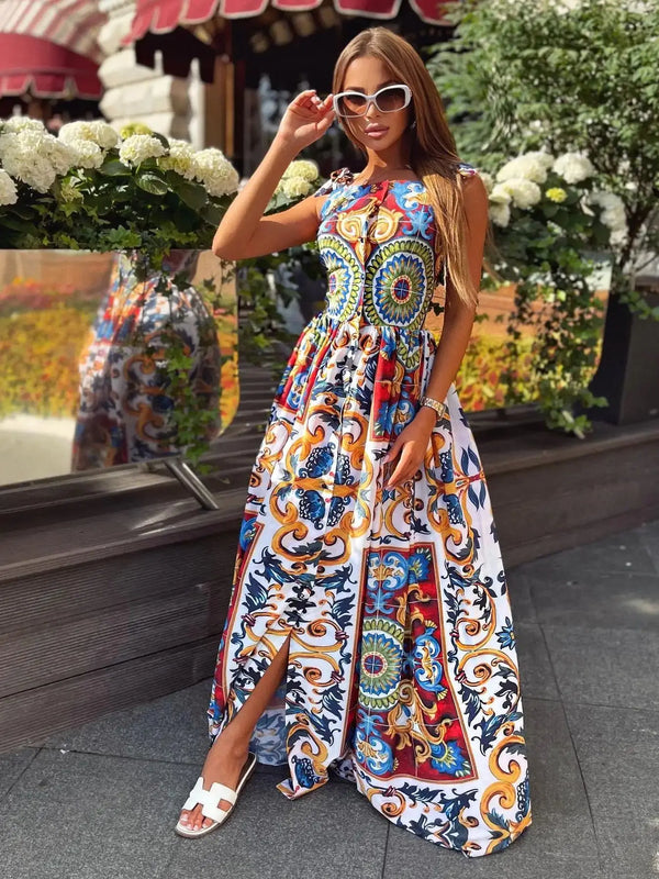 Sexy Bandage Print Long Dress Summer