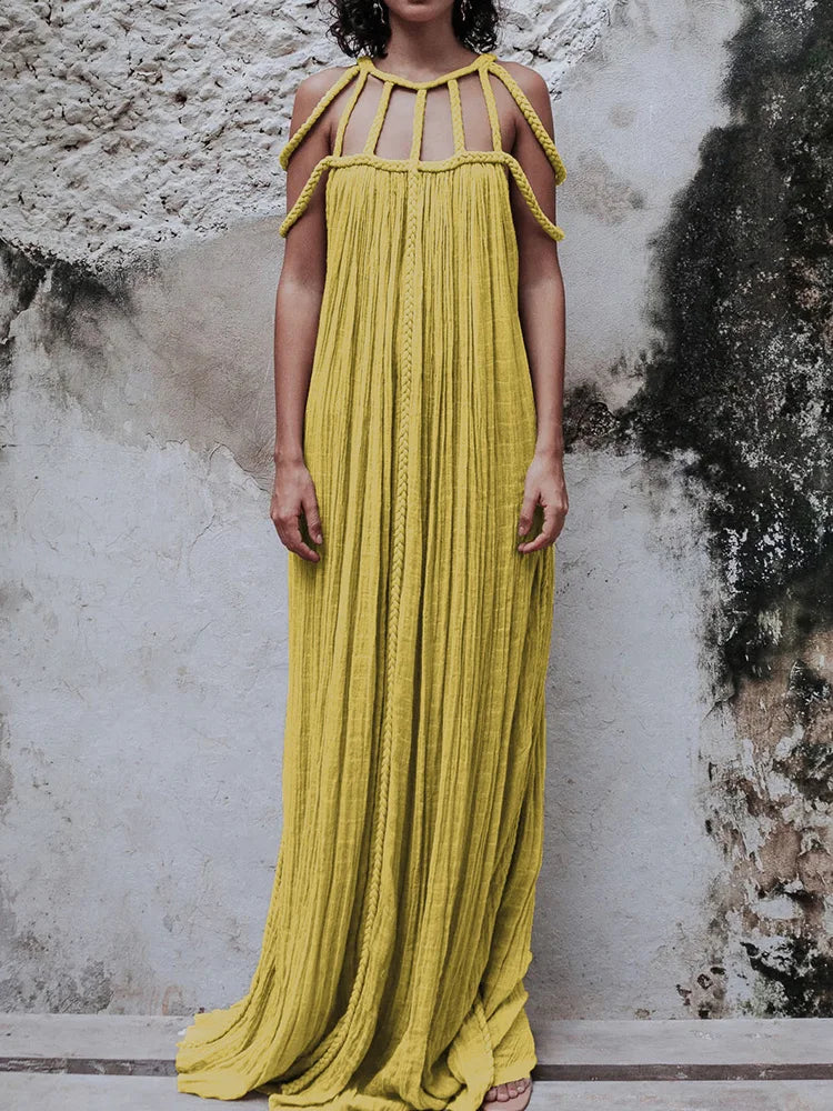 Beach Style Sleeveles Summer Hollow Out O-Neck Dress