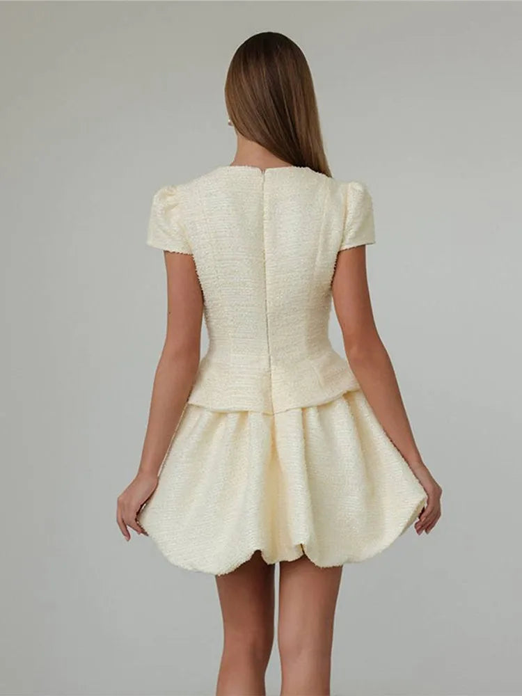 Puffy Sleeve Shirt Bubble Skirt Set Lady Retro Chic