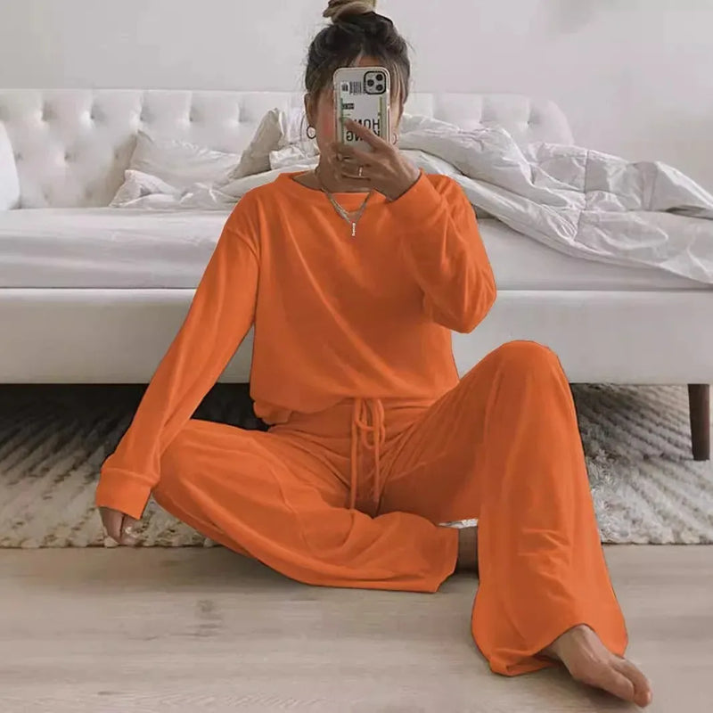 Round Neck Knit Sweater Long Sleeve Casual Suit