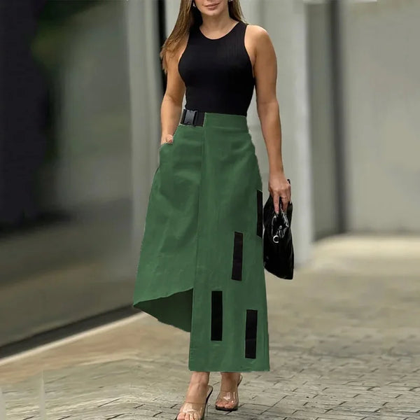 Summer Round Neck Pullover Tank Top A Line Long Skirt Sets