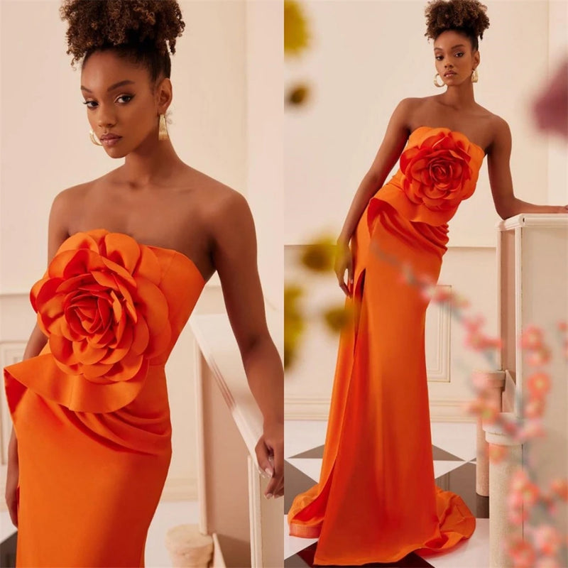Strapless Sheath Celebrity  Flowers Fold Dress