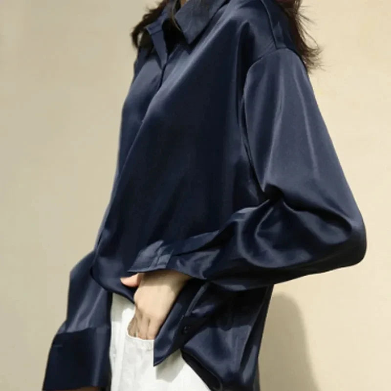 Button Up Satin Silk Shirt Vintage Blouse