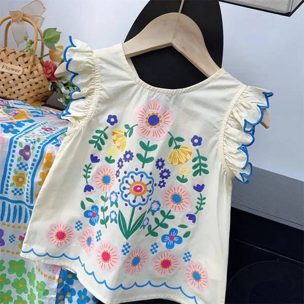 Bohemian Style Floral Sleeveless Top + Wide-leg Pants