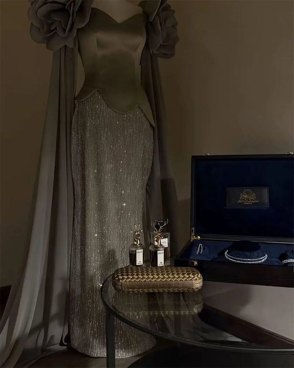 Elegant Wedding Guest with Long V Neck Dress