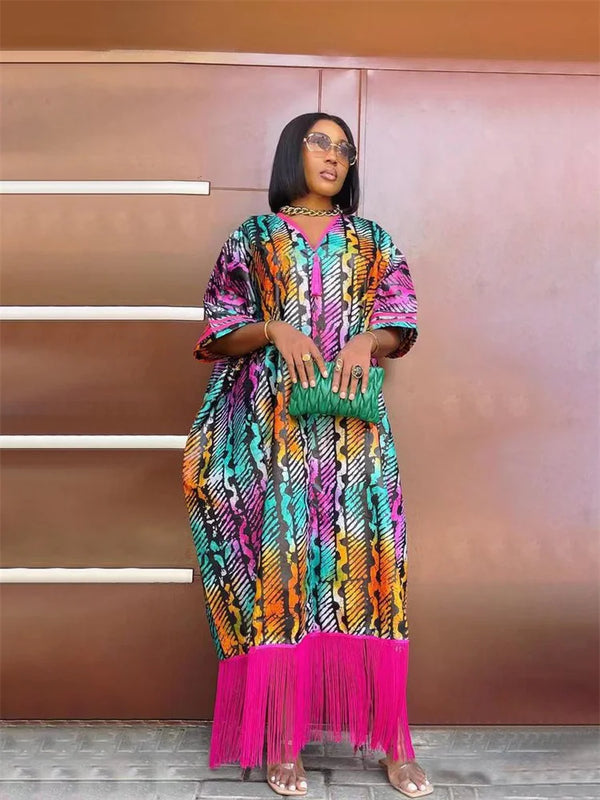 Short Sleeve Loose Tassel Maxi Dress