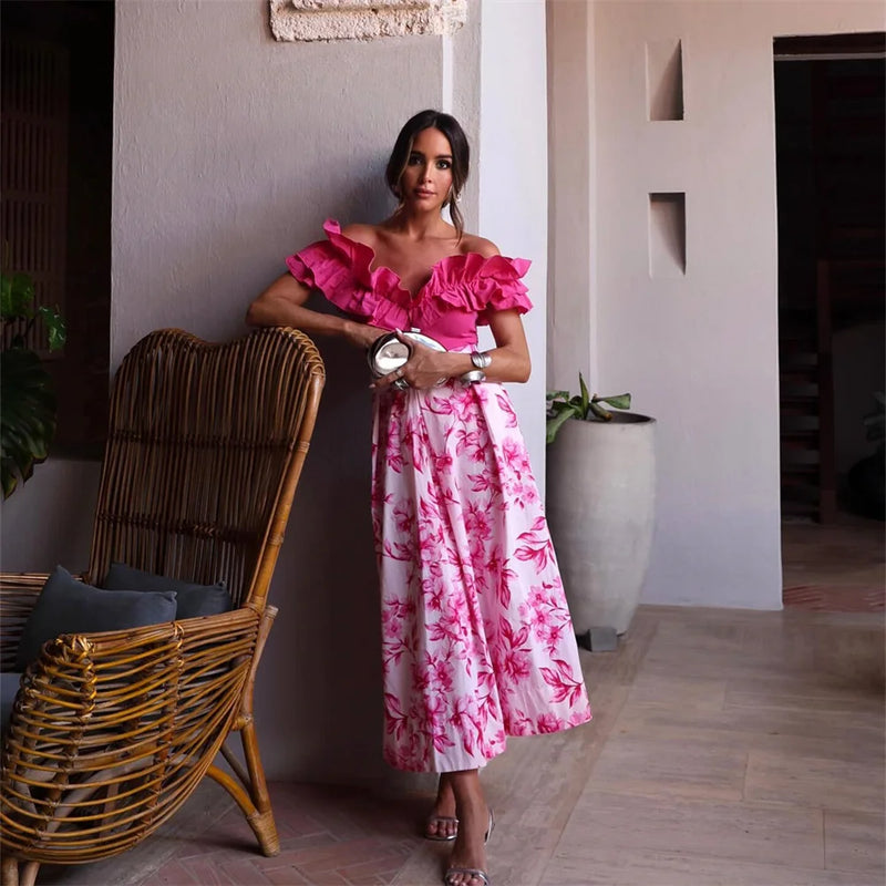 Summer Versatile High Waisted Flower Print Long Skirt