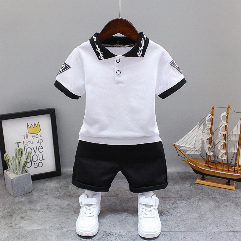Dinosaur Turn-down Collar T-Shirts Tops+ Shorts 2PCS/Suit