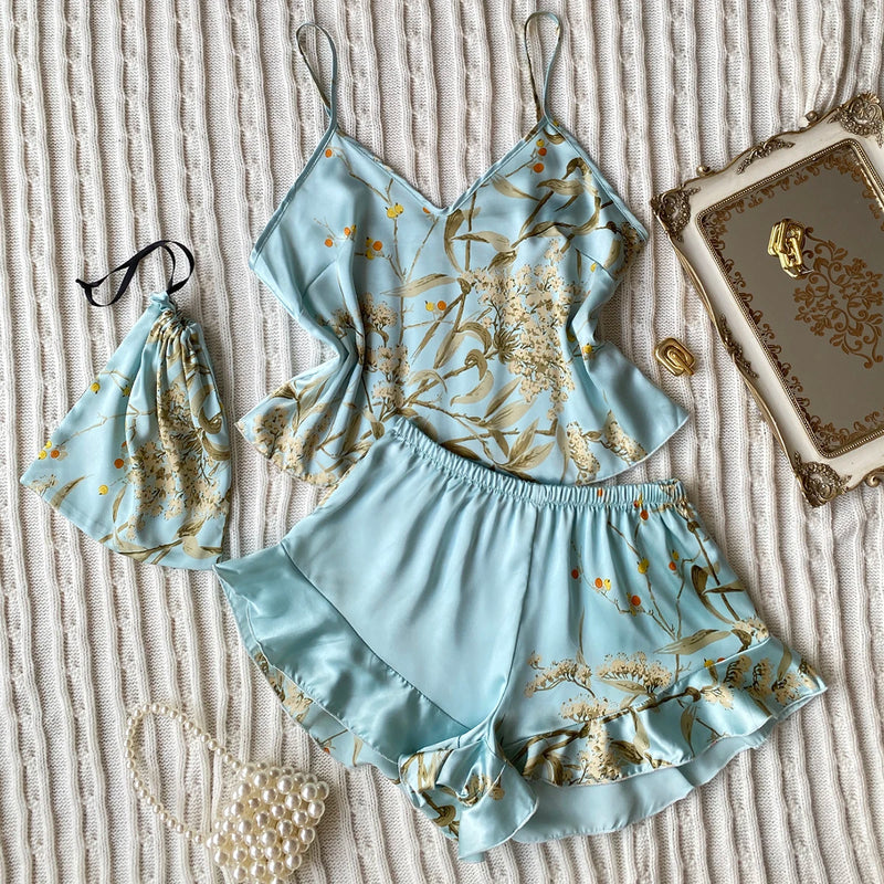 Ruffle Hem Shorts Pajama Set