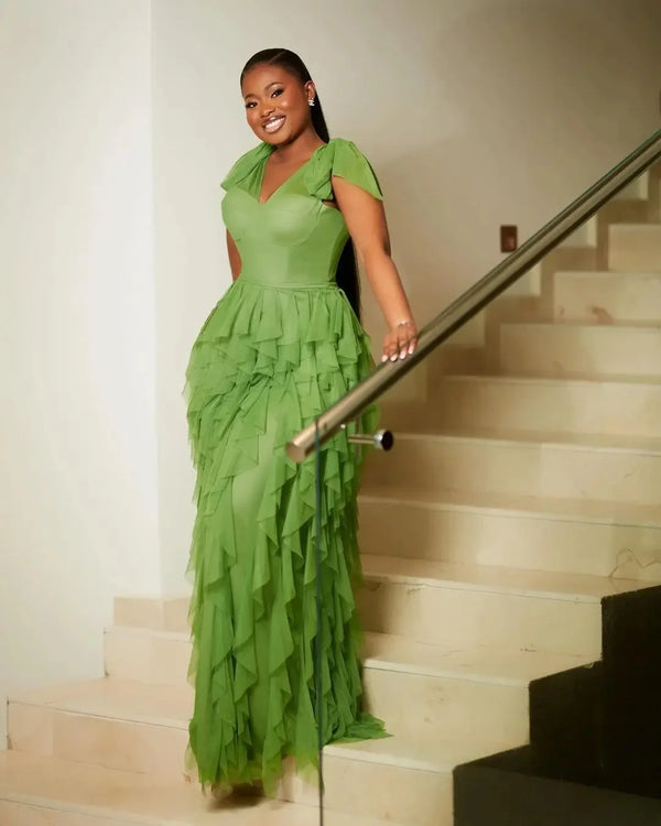 Elegant Style Ruffled Chiffon Wedding Guest Dress Plus Size