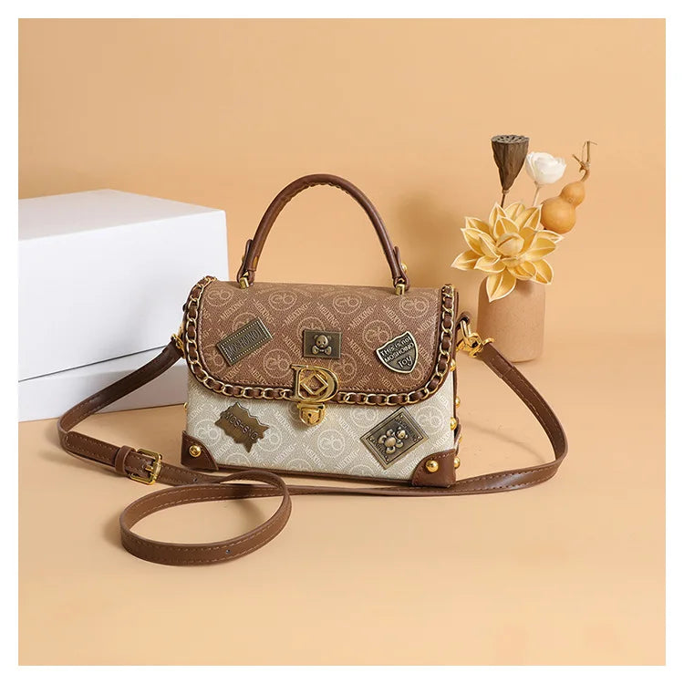 Retro Shoulder Crossbody Bag Exquisite Bear Badge Decoration