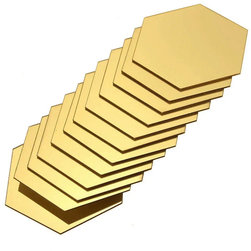 24pcs Hexagon Mirror Gold Self Adhesive Mosaic Tiles Wall Sticker
