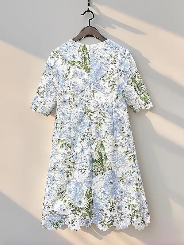 Boho Floral Hollow Embroidery A-Line Dress