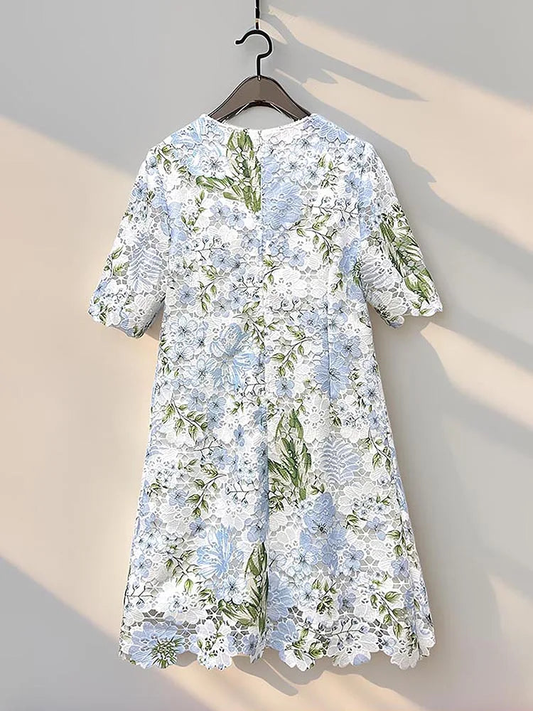 Boho Floral Hollow Embroidery A-Line Dress