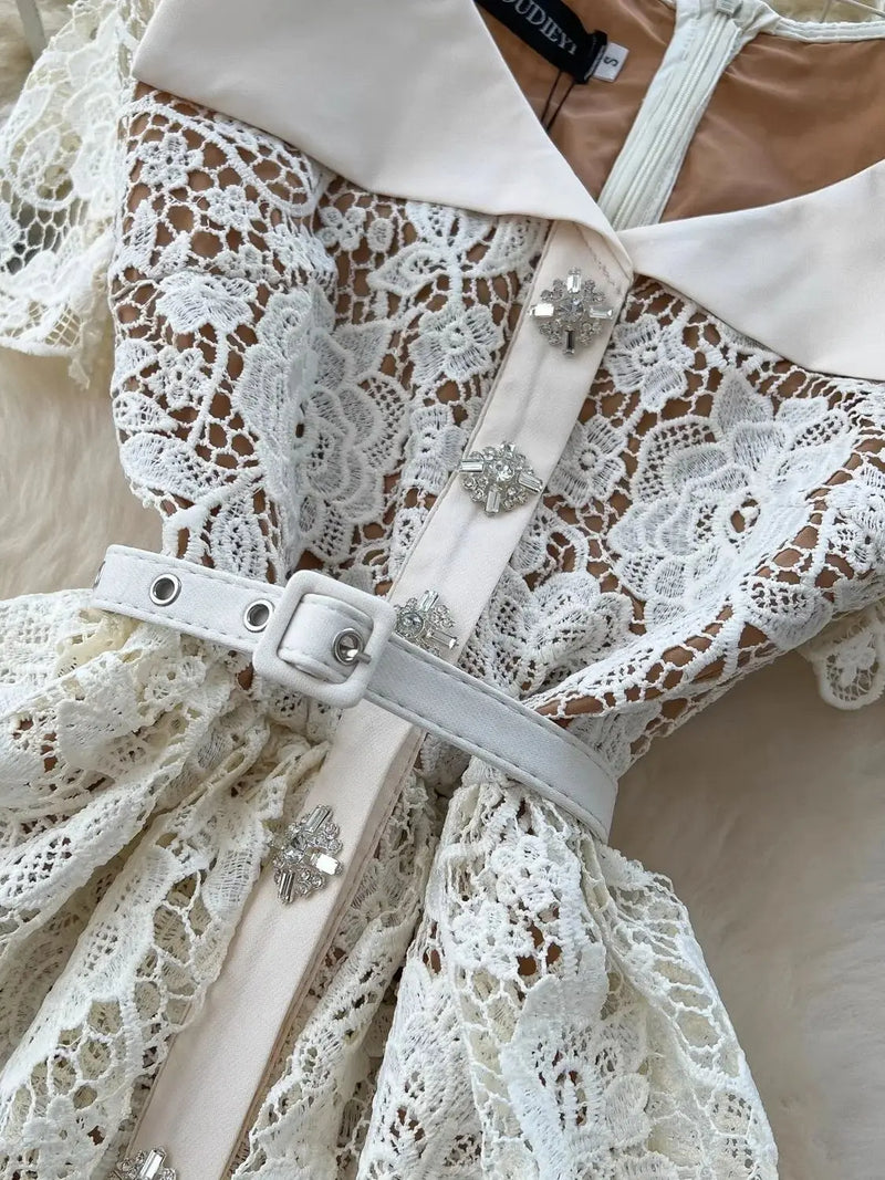 Elegant Hollow Out Flower Embroidery Lace Dress