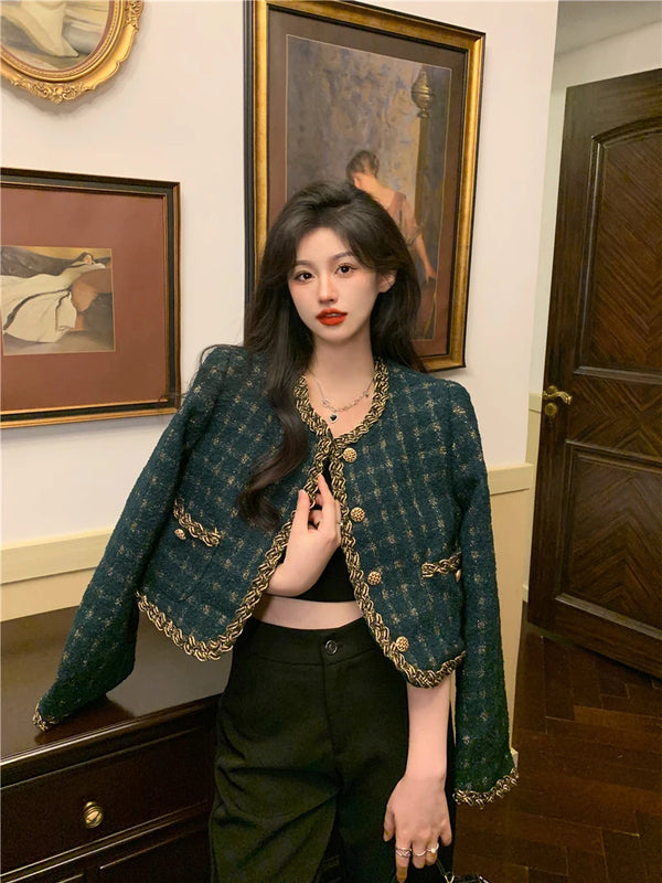 Elegant Vintage Cropped Tweed Jacket