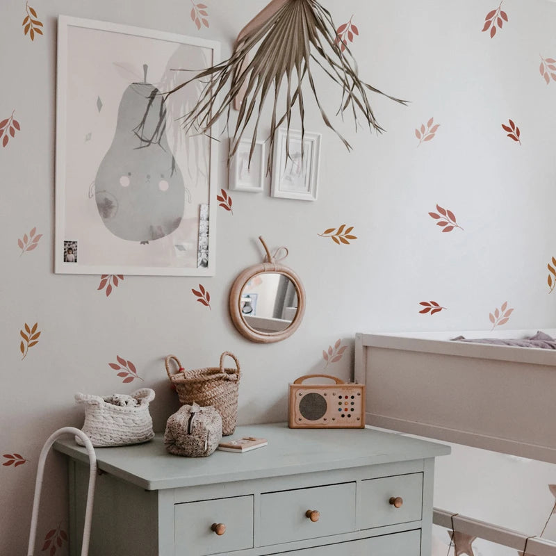 Cartoon Botanical Leaves Wall Stickers for Kids Living Room