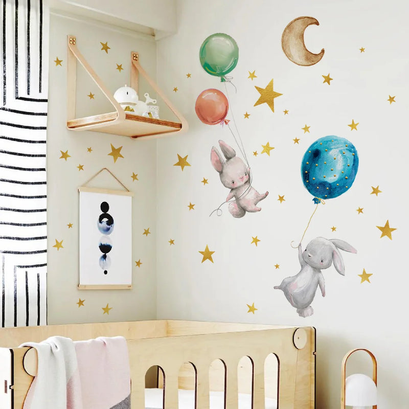 Cartoon Bunny Balloon Wall Sticker Kids Room