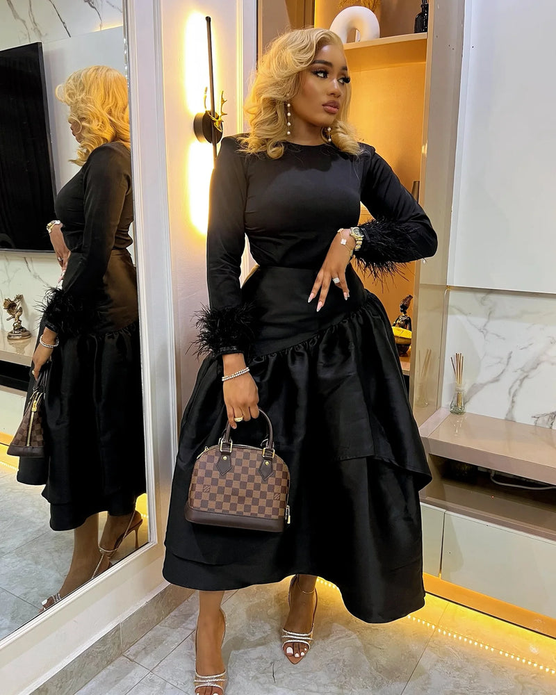 Designed Layered A-line Mid Calf Satin Maxi Skirt