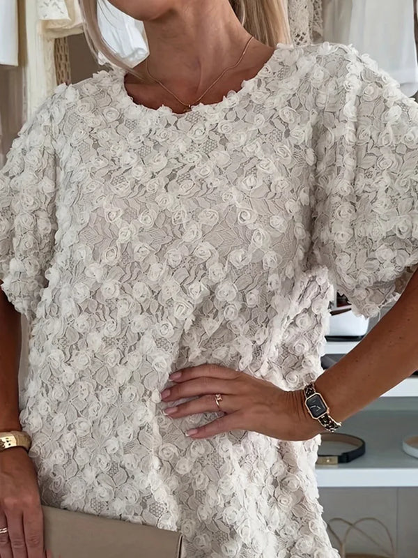 Elegant Jacquard Short Sleeved Loose Dress