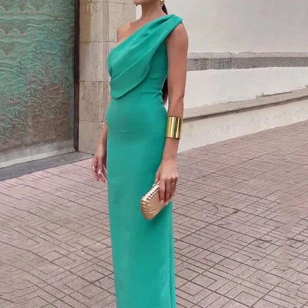Elegant Long Irregular One Shoulder Nipped Waist Slim Backless