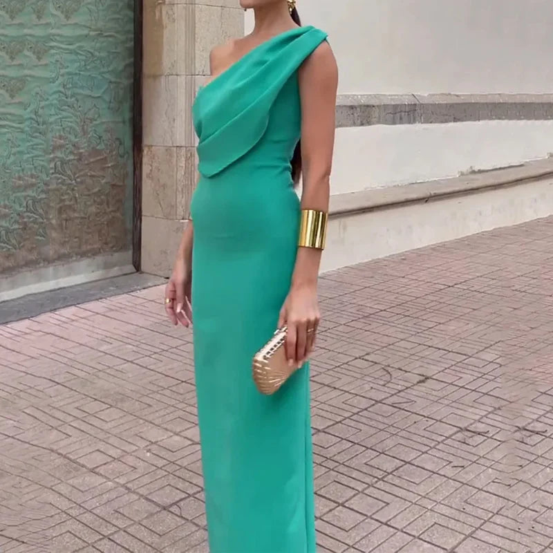 Elegant Long Irregular One Shoulder Nipped Waist Slim Backless