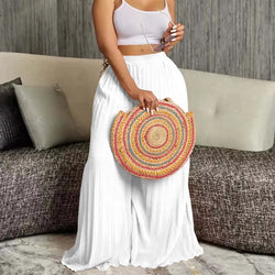 Elegant Pleated Wide Leg Pants High Waisted