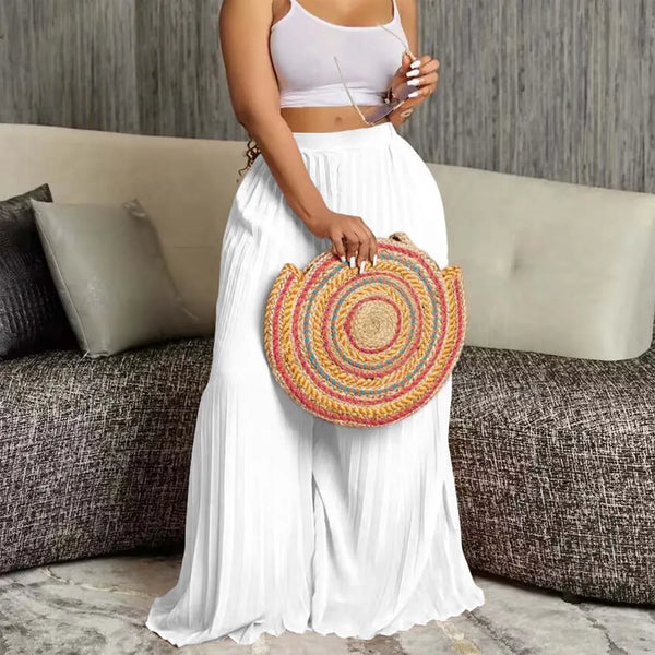 Elegant Pleated Wide Leg Pants High Waisted