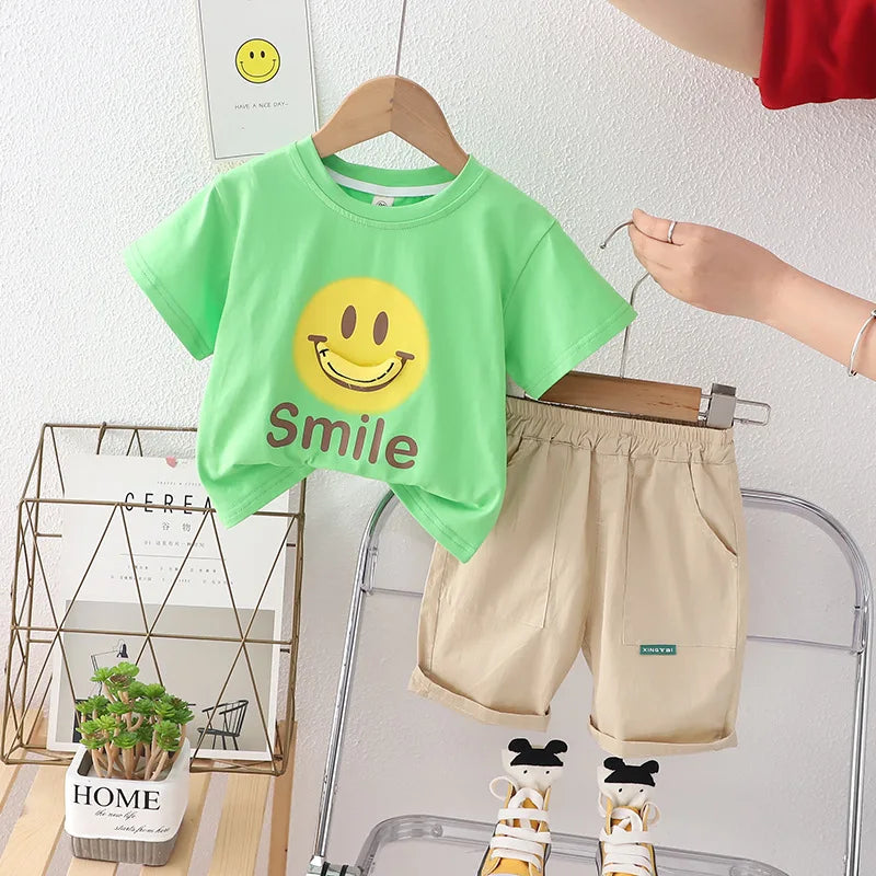 Summer Short Sleeve T Shirt and Shorts 2Pcs/Suit