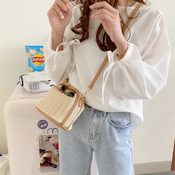 Summer Small Straw Trendy Shoulder Woven Bucket Bag