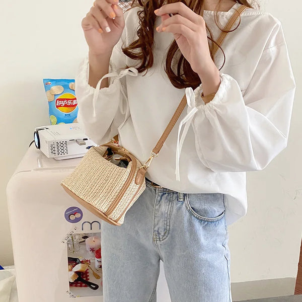 Summer Small Straw Trendy Shoulder Woven Bucket Bag