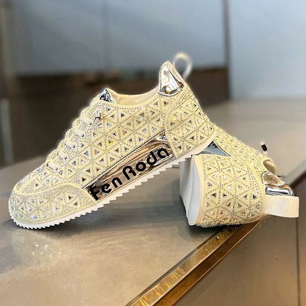 Luxury New Rhinestone Lace Up Men Causal Shoes