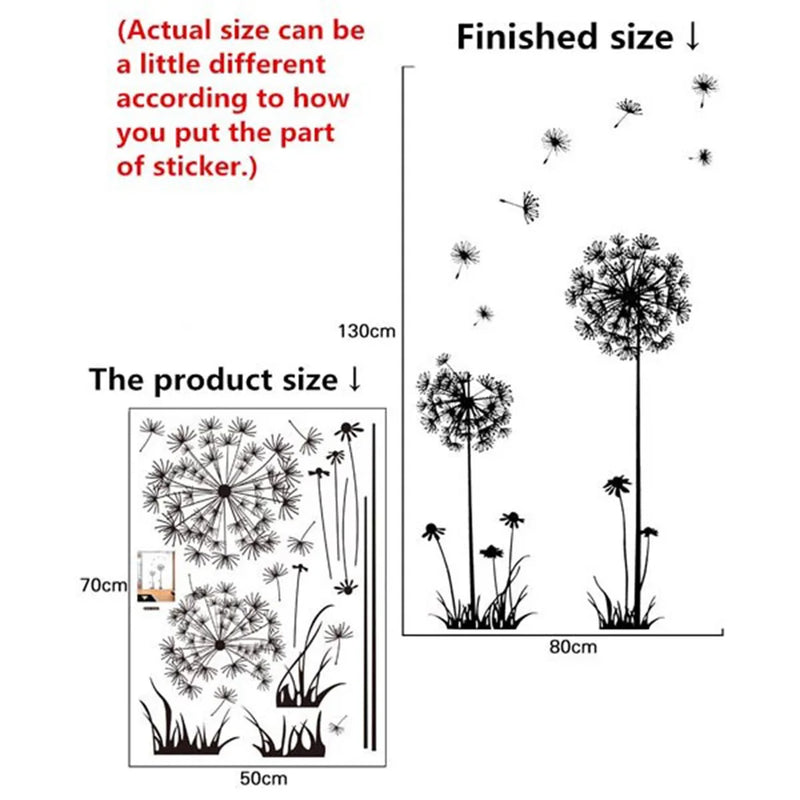 Black Dandelion Sitting Room Bedroom Wall Stickers