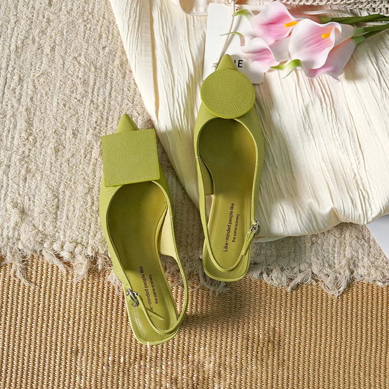 Asymmetric design Genuine leather pointed cover toe sandals