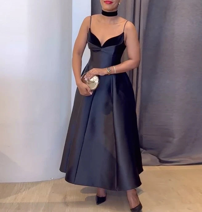 Elegant Camisole V-Neck High Waist Slimming A-Line Dress