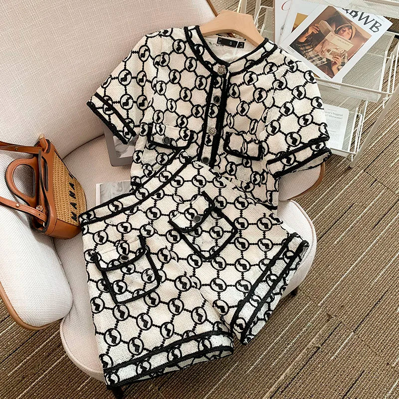 Retro Single-Breasted Short Coat + High Waist Slim Shorts