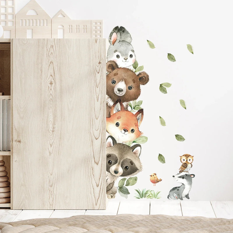 1PC Cute Cartoon Probe Stacked Sitting Small Animal Wall Stickers