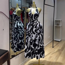 Printed Halter Neck Long Zebra Sexy Dress