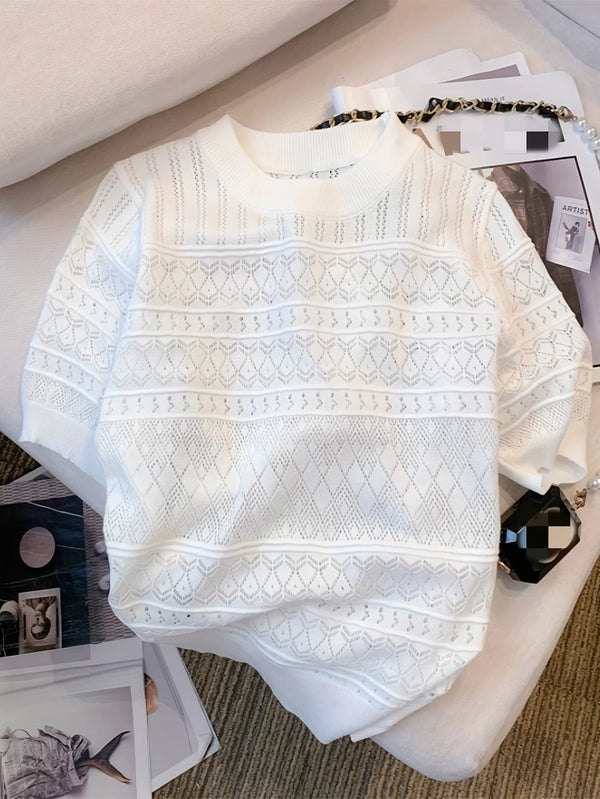 Summer Crew Neck Pullover Sweater Versatile Short Sleeve