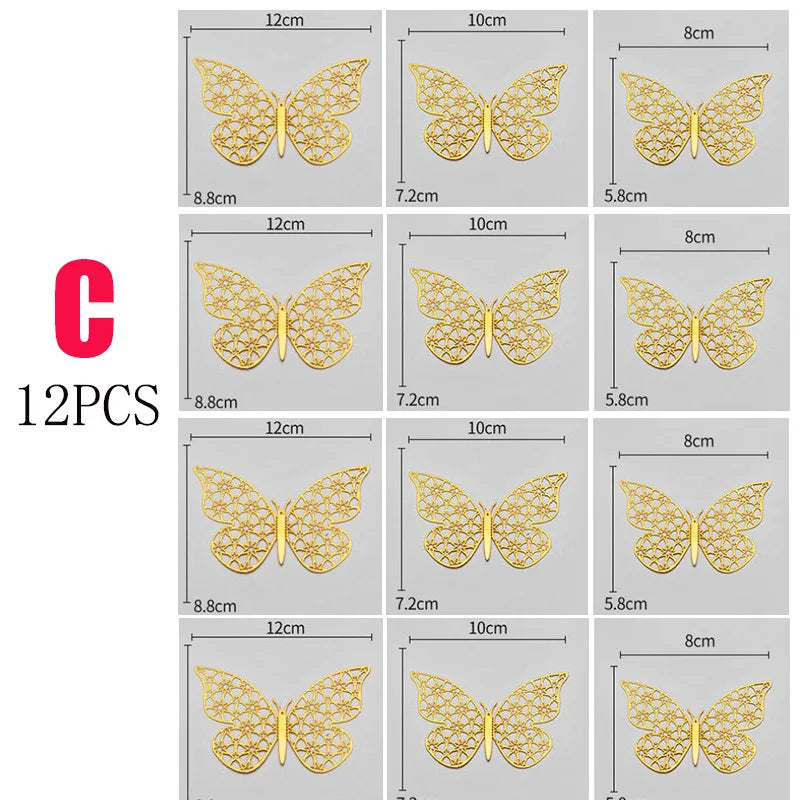 12Pcs Hollow Butterfly Creative Wall Sticker
