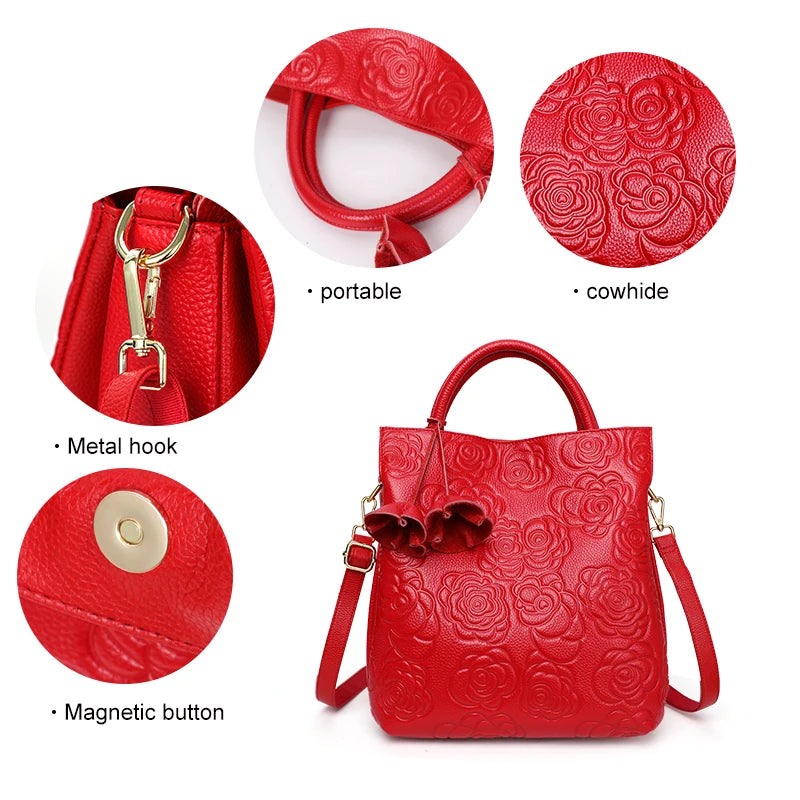 Classic embossed women's bag leather pit bag