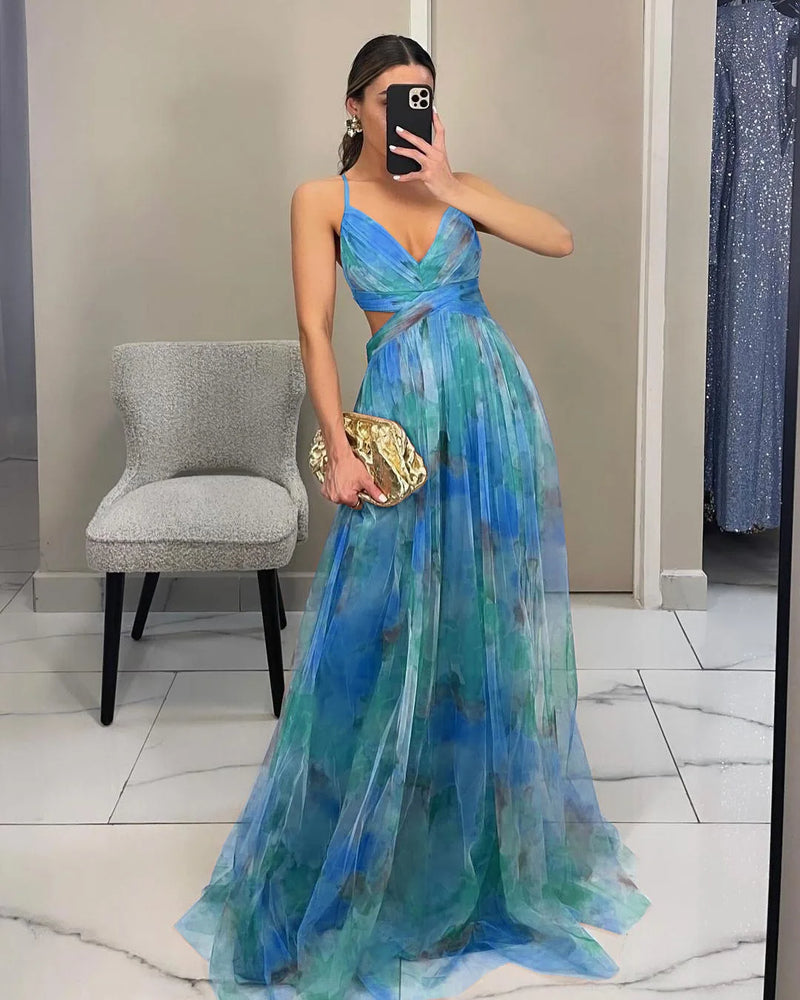 Elegant Floral Suspender Long Dress
