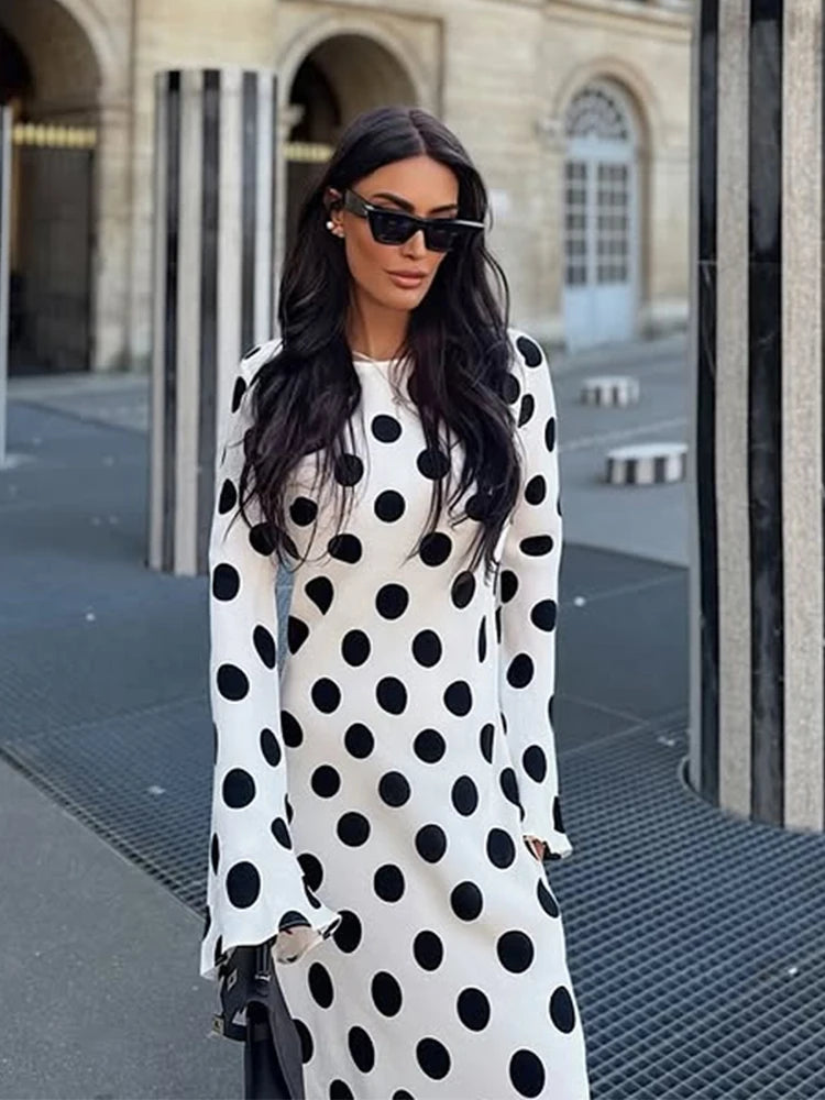 Black Dots Dress Long Sleeve High Neck Bohemia Dress