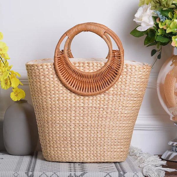 Khaki Rattan Handmade Straw Tote Bag
