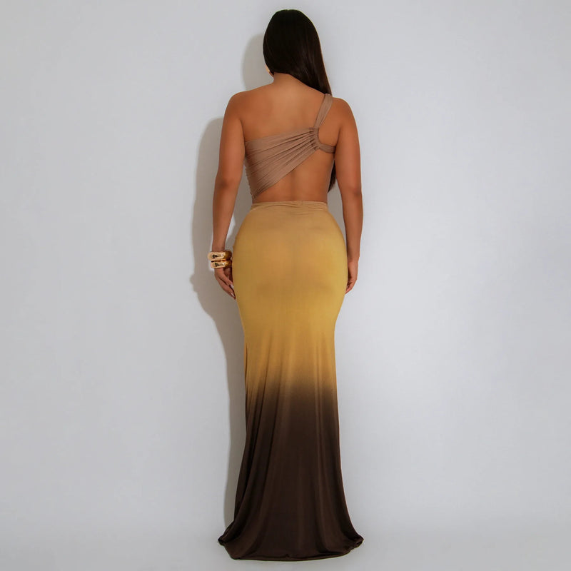 Draped Front One Shoulder Cutout Waist Bodycon Long Dress