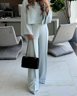 Round Neck Bell Sleeve Top and Casual Loose Fit Pants