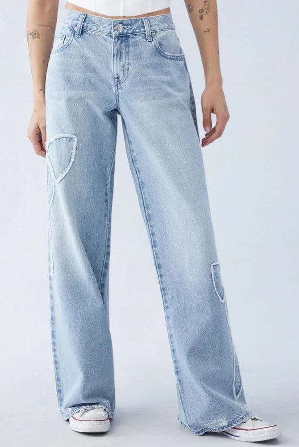 Streetwear Bow Embroidered Baggy Jeans