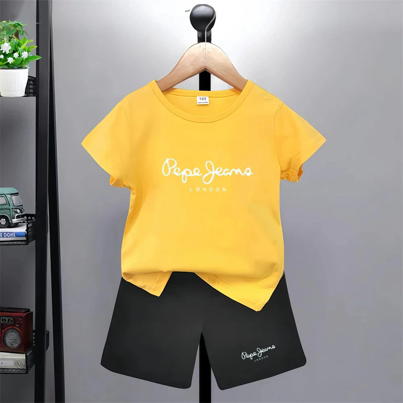 Brand letter printing girl Boy Age 3-12 T-shirt+shorts Sets