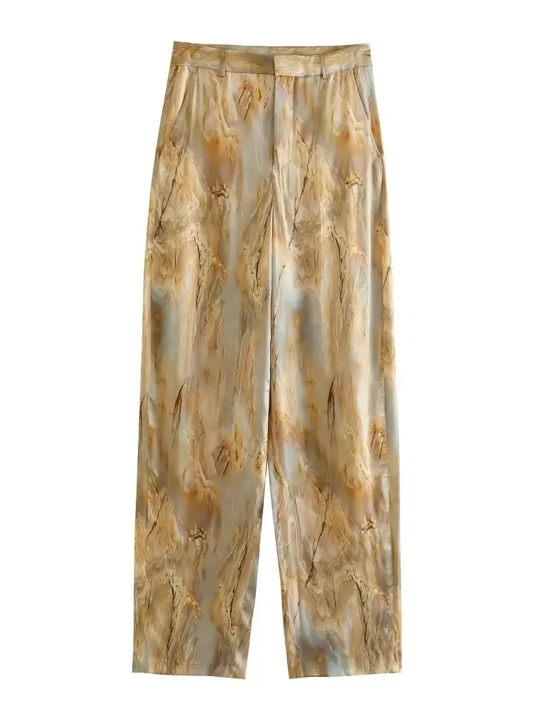 Women's Shirt and Pants Set Process Tie Dyed Silk Satin