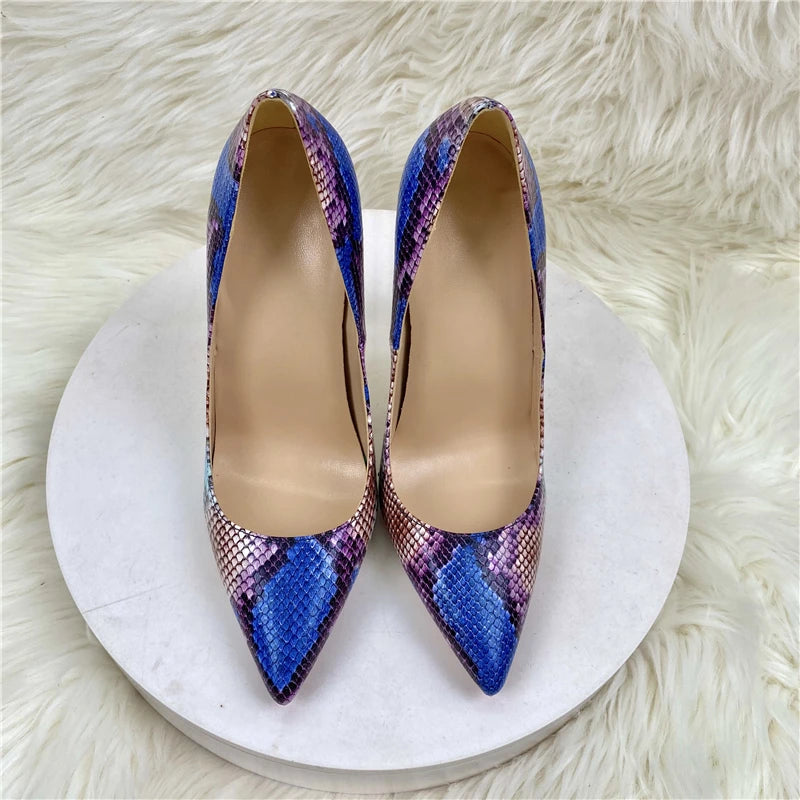 Women Snake Pattern Pointy Toe High Heels